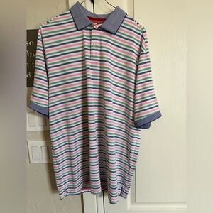 Striped Polo Shirt with Blue Collar